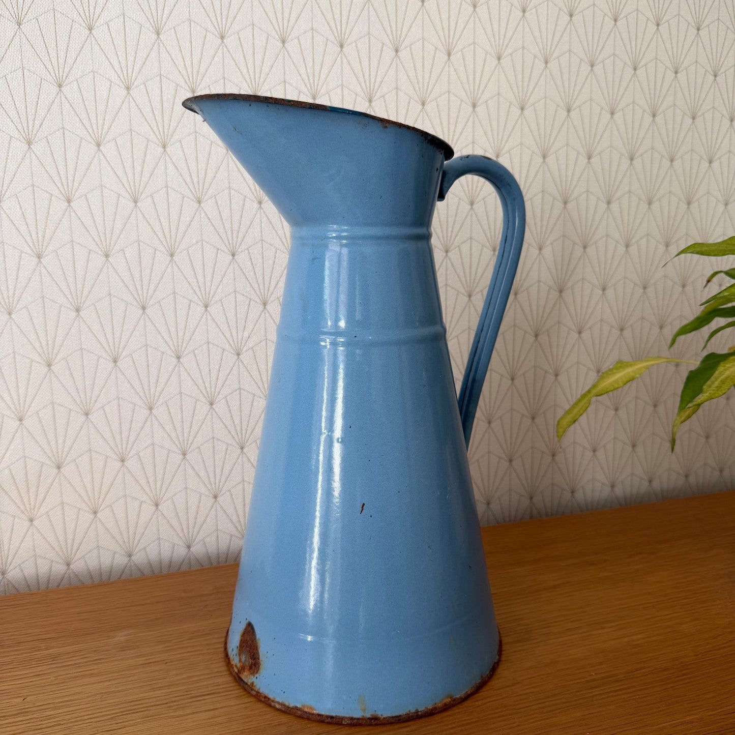 French Enamel Pitcher Vintage Blue Jug Water Enameled 07082611