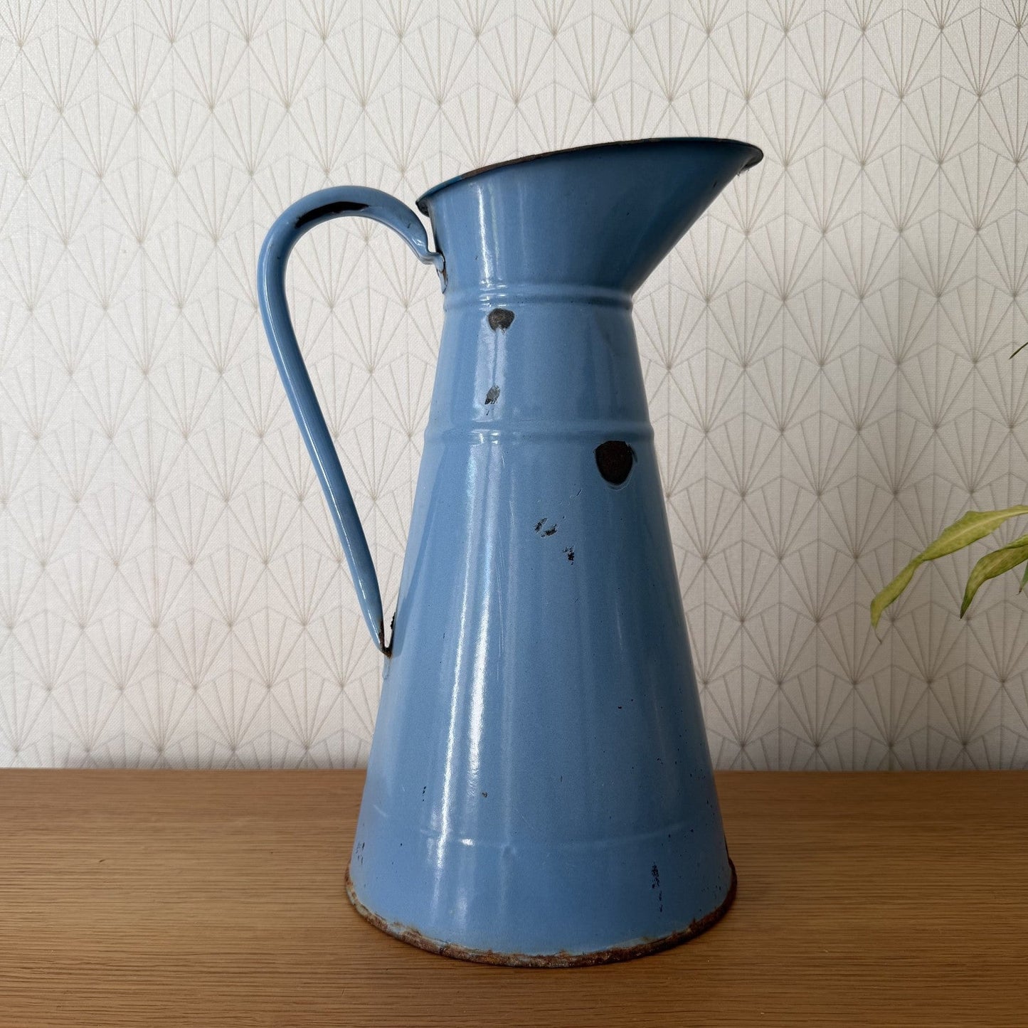 French Enamel Pitcher Vintage Blue Jug Water Enameled 07082611