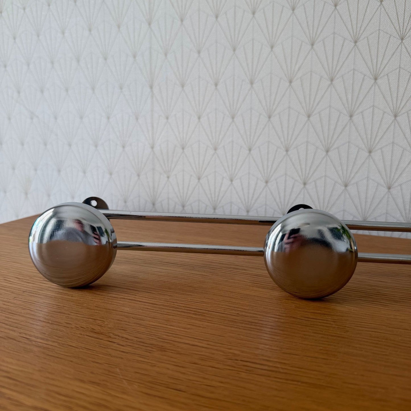 Vintage French Chrome Coat 3 Hooks Wall Mount Rack Metal Storage 2107261