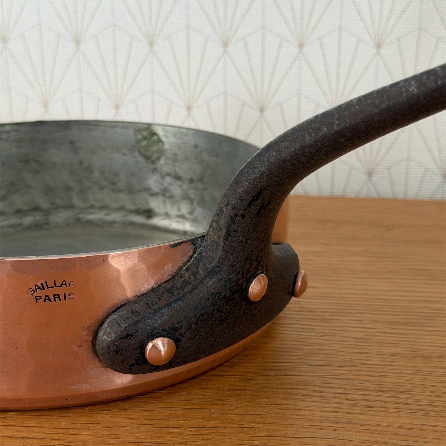 French Copper Saute Pan GAILLARD Paris Tin Lined Iron Handle 0408267