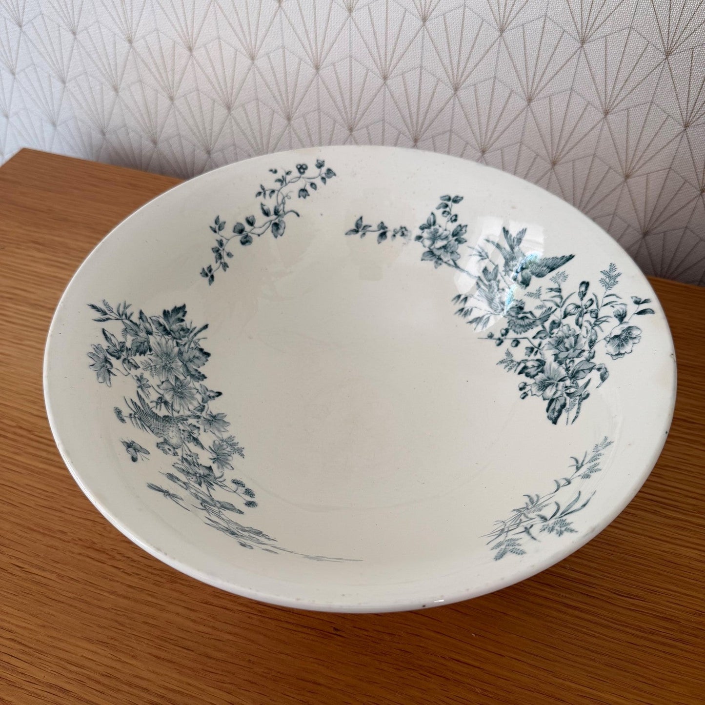 Antique French Longwy Pottery Glazed Floral Footed Bowl 2307262