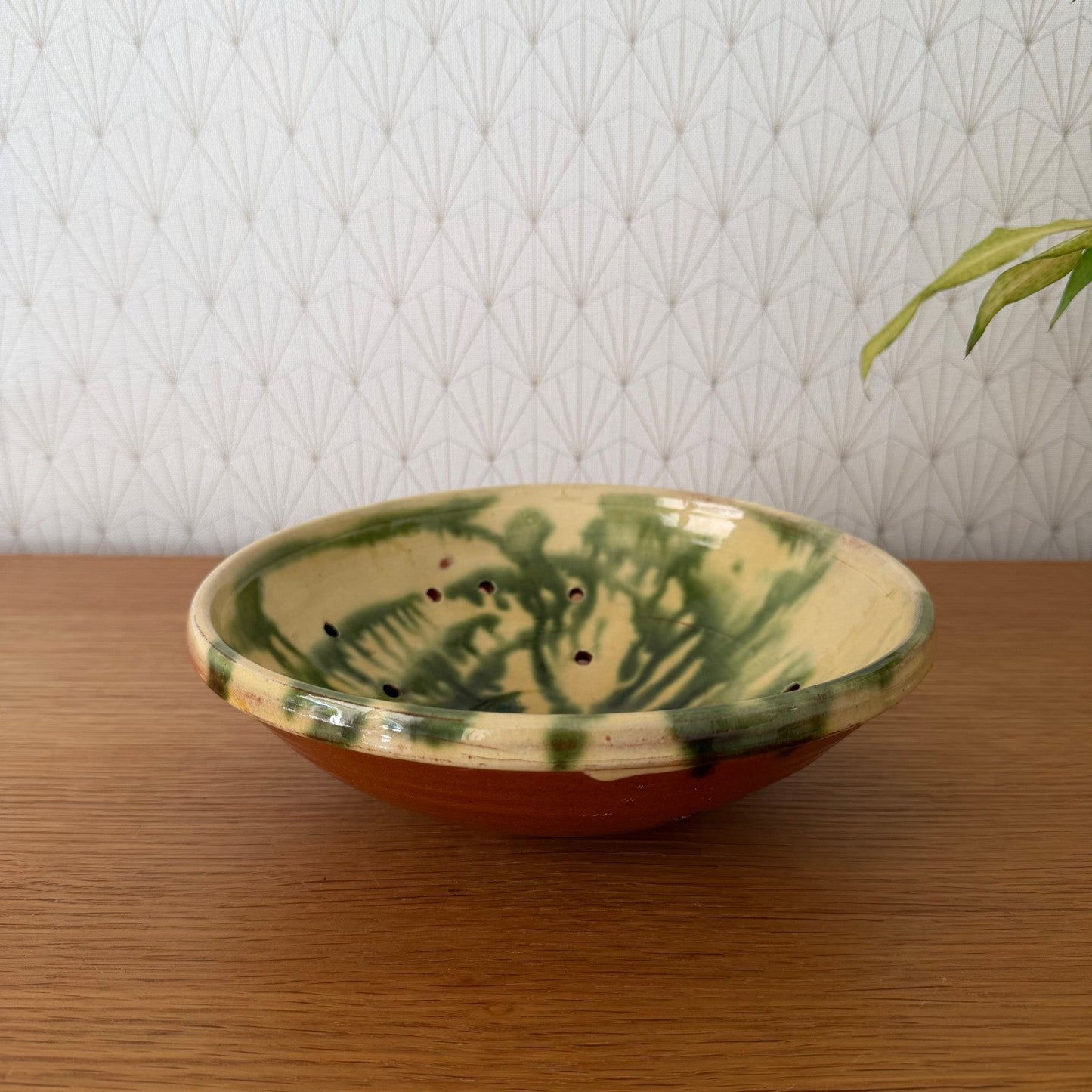 Vintage French Pottery Glazed Terracotta Fruit Drainer Tian 0708262