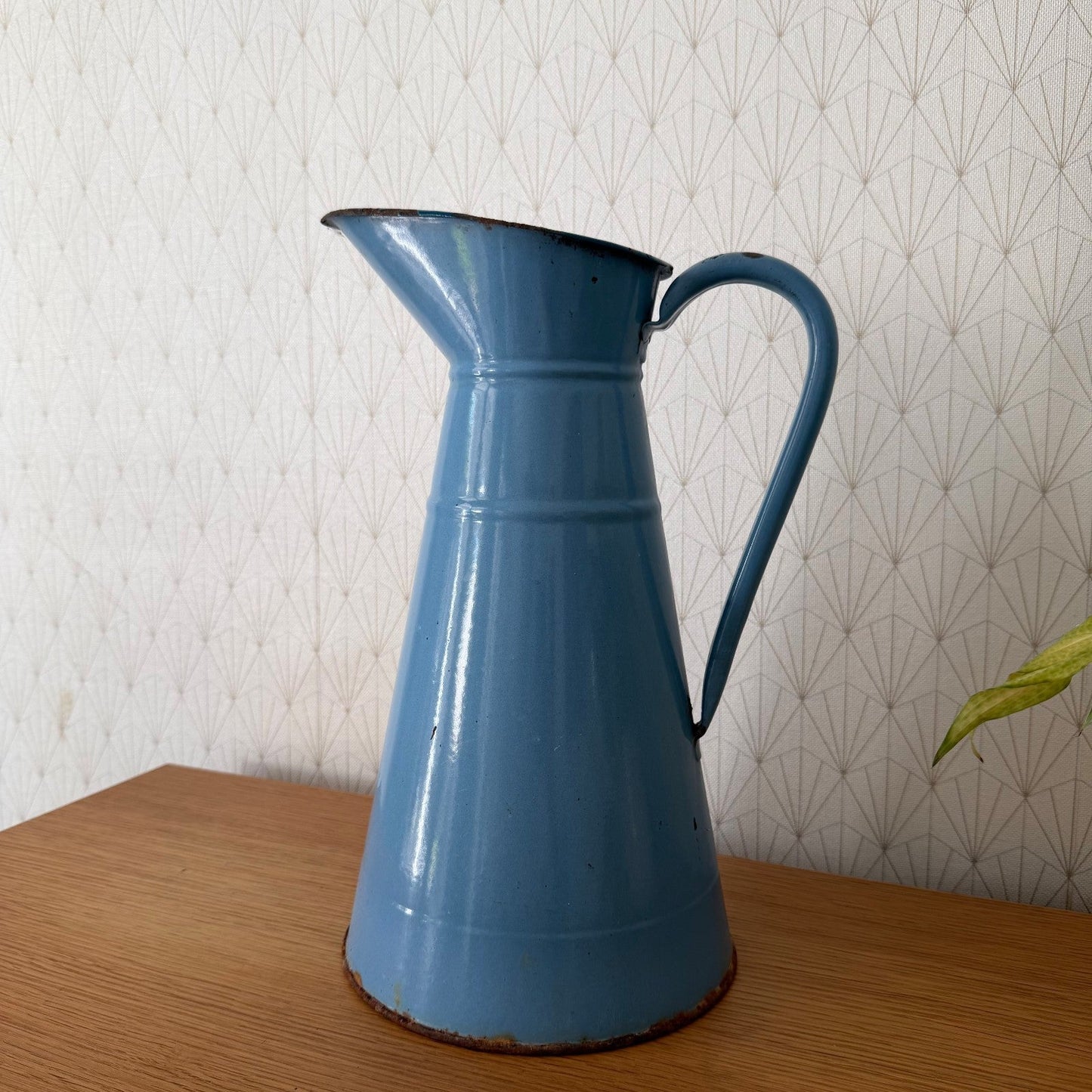 French Enamel Pitcher Vintage Blue Jug Water Enameled 07082611