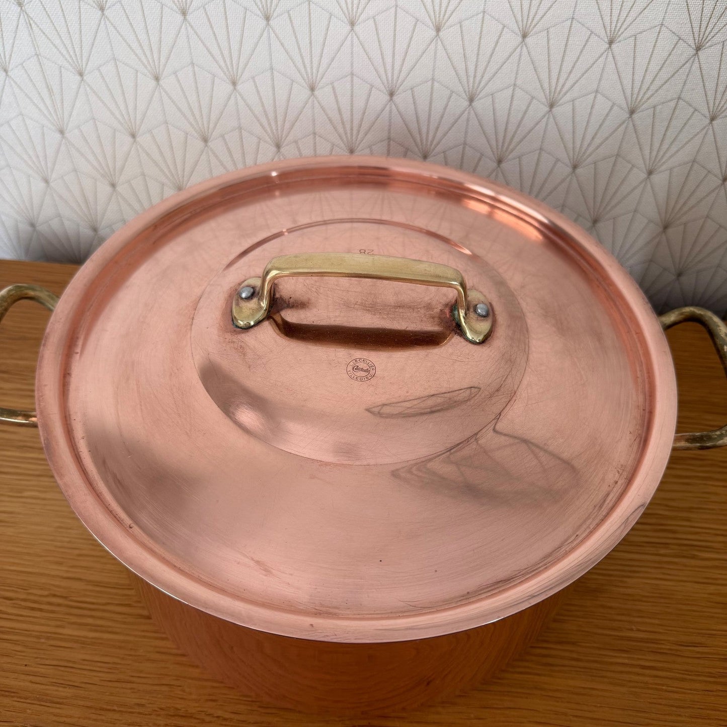 Vintage French Copper Stockpot Villedieu Brass Handles 28cm 0408265