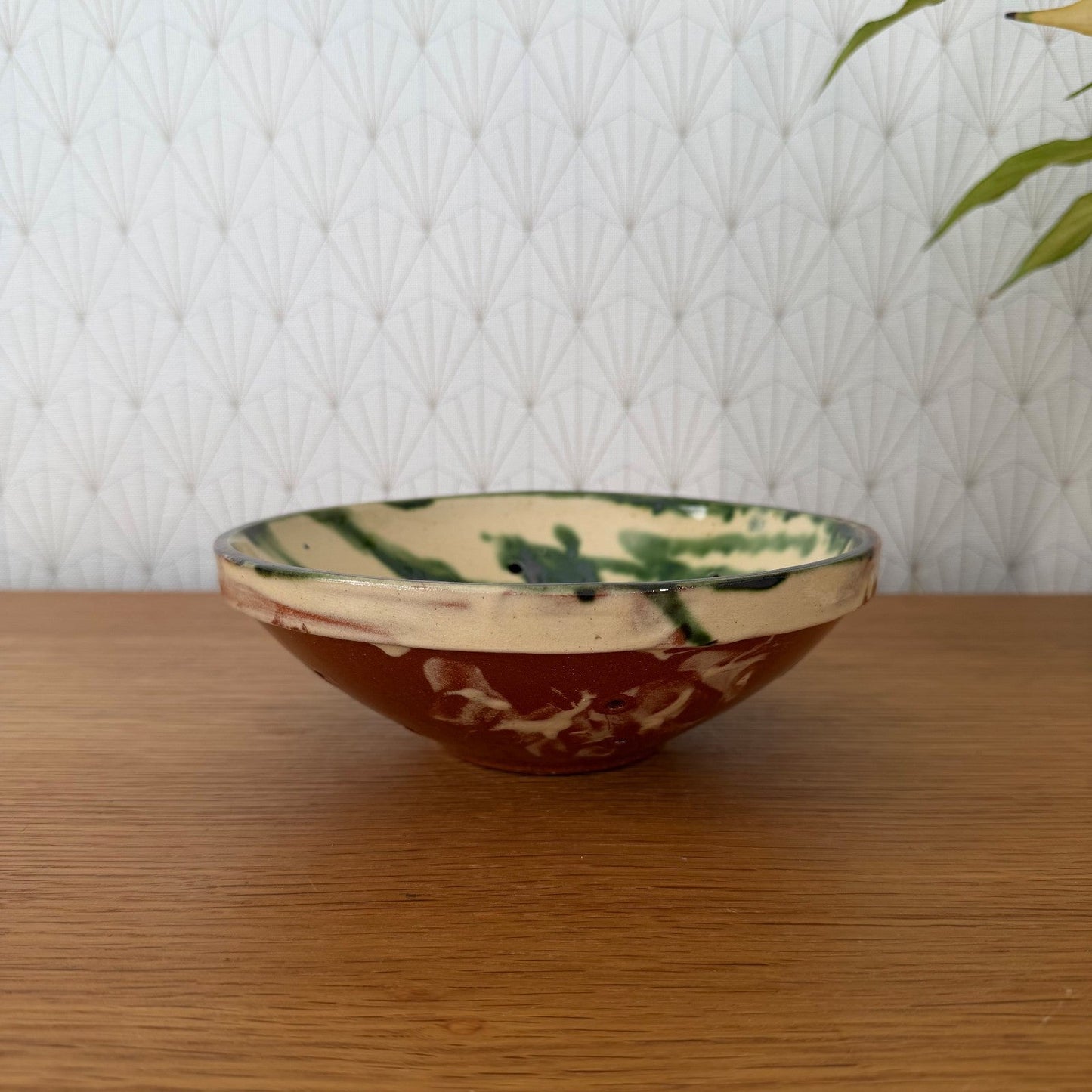 Vintage French Pottery Glazed Fruit Colander Perforated Bowl 2307263