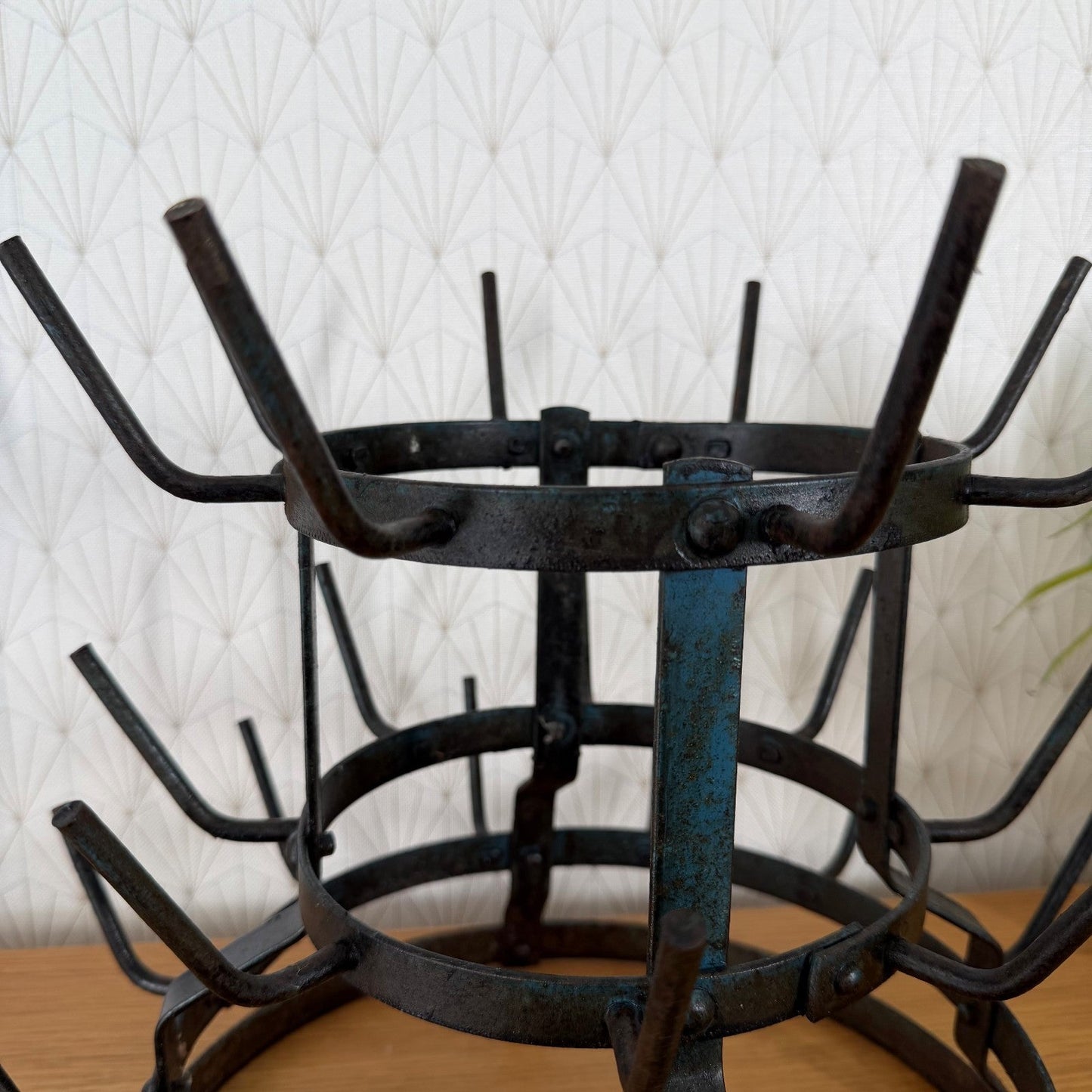 Antique French Bottle Drying Rack Iron Vintage Bistro 3007267