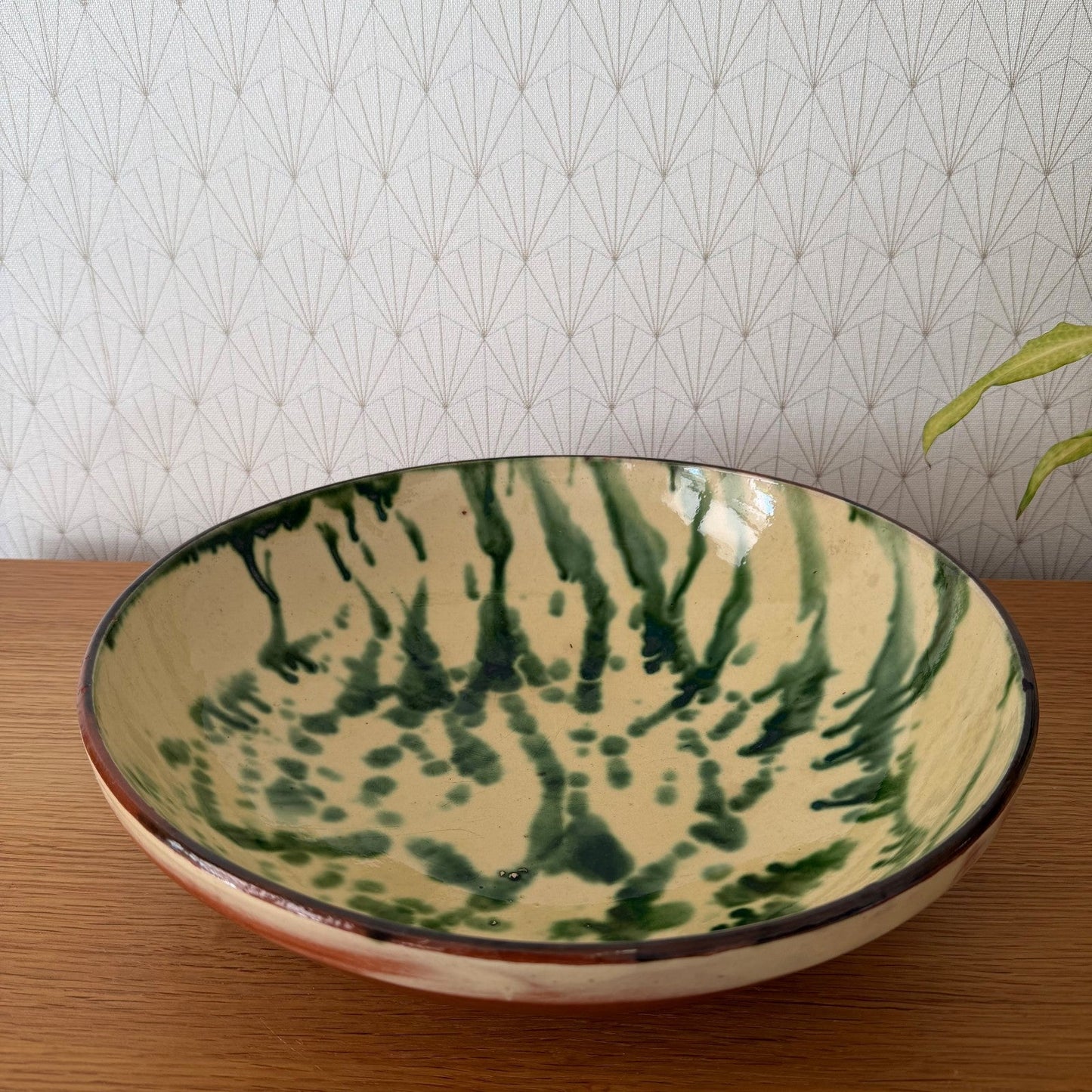 Large French Glazed Terracotta Fruit Bowl Tian Green Decor 0708262
