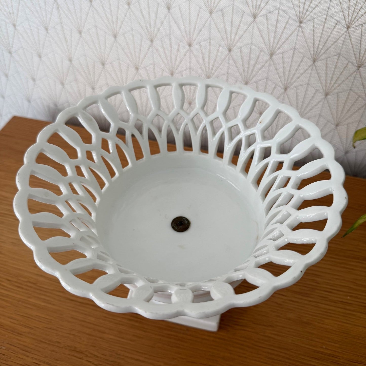 Vintage French White Porcelain Reticulated Footed Compote 0708261