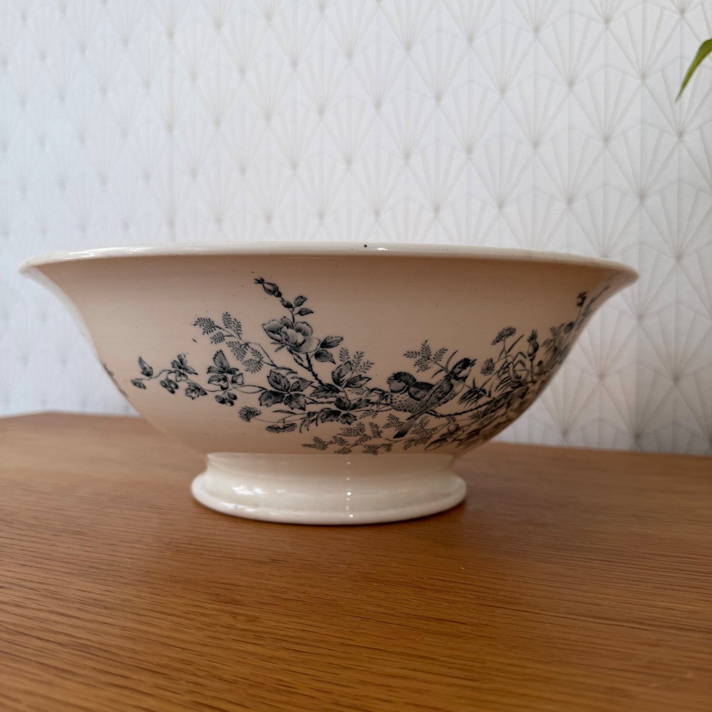 Antique French Longwy Pottery Glazed Floral Footed Bowl 2307262