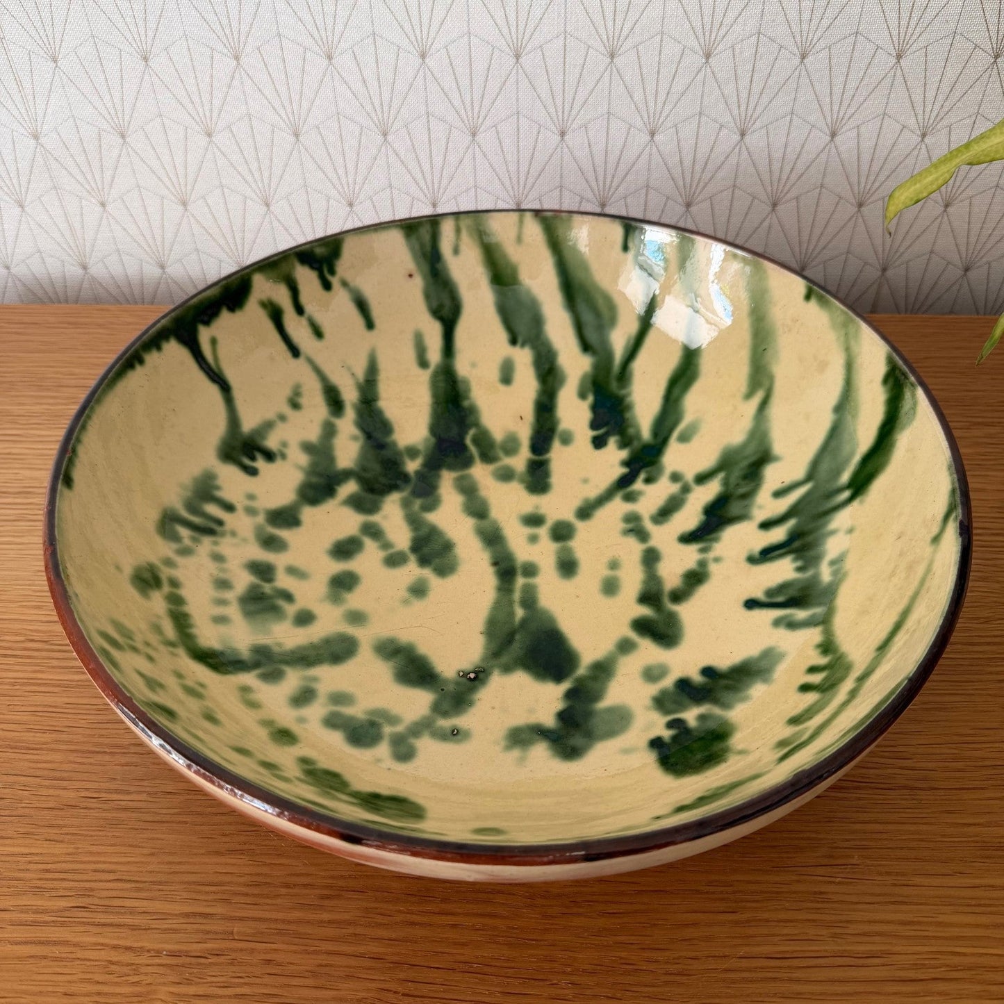 Large French Glazed Terracotta Fruit Bowl Tian Green Decor 0708262