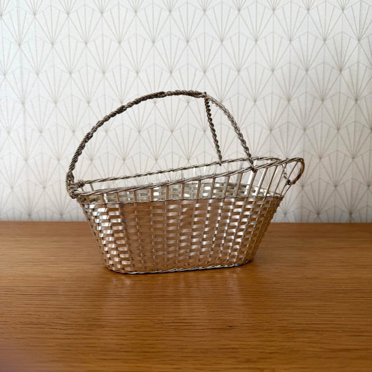 French Silver Plated Wine Basket Bottle Holder Serving Basket 0408263