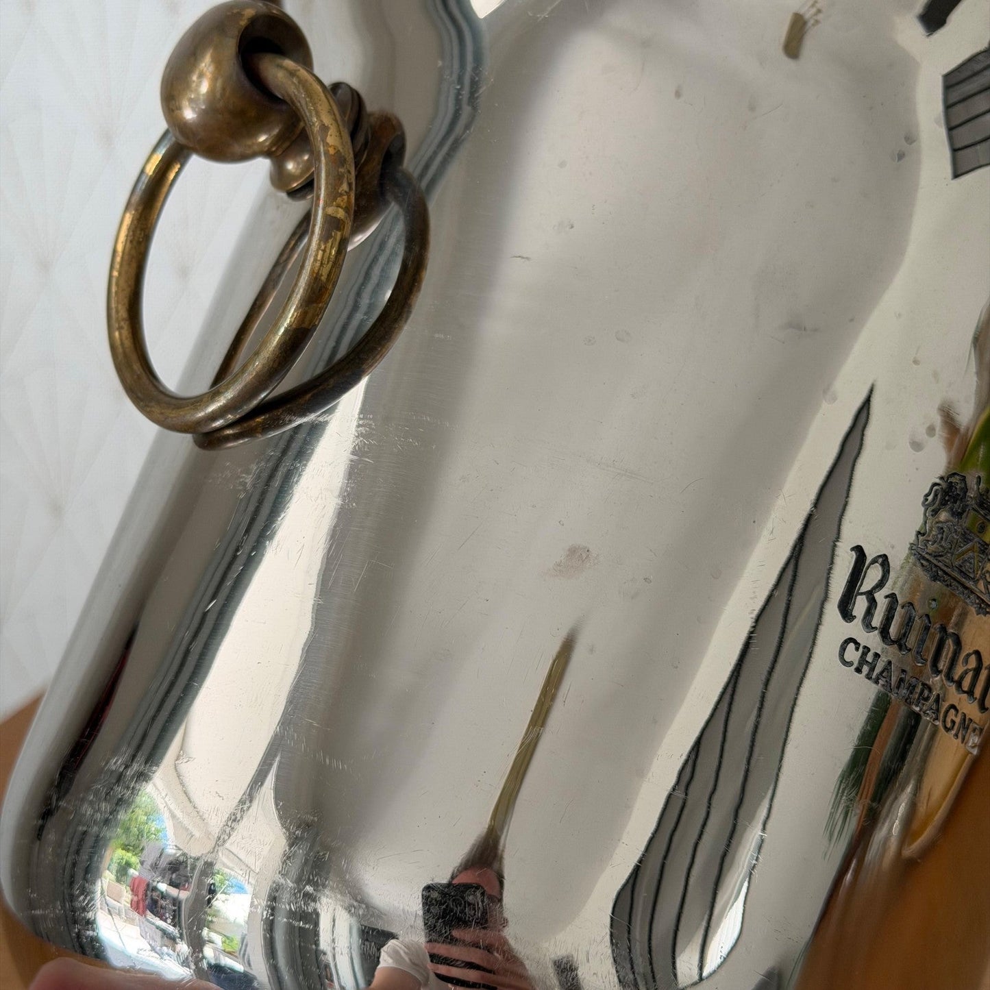 French Vintage Ruinart Champagne Ice Bucket Chromed Brass Handles 3007262