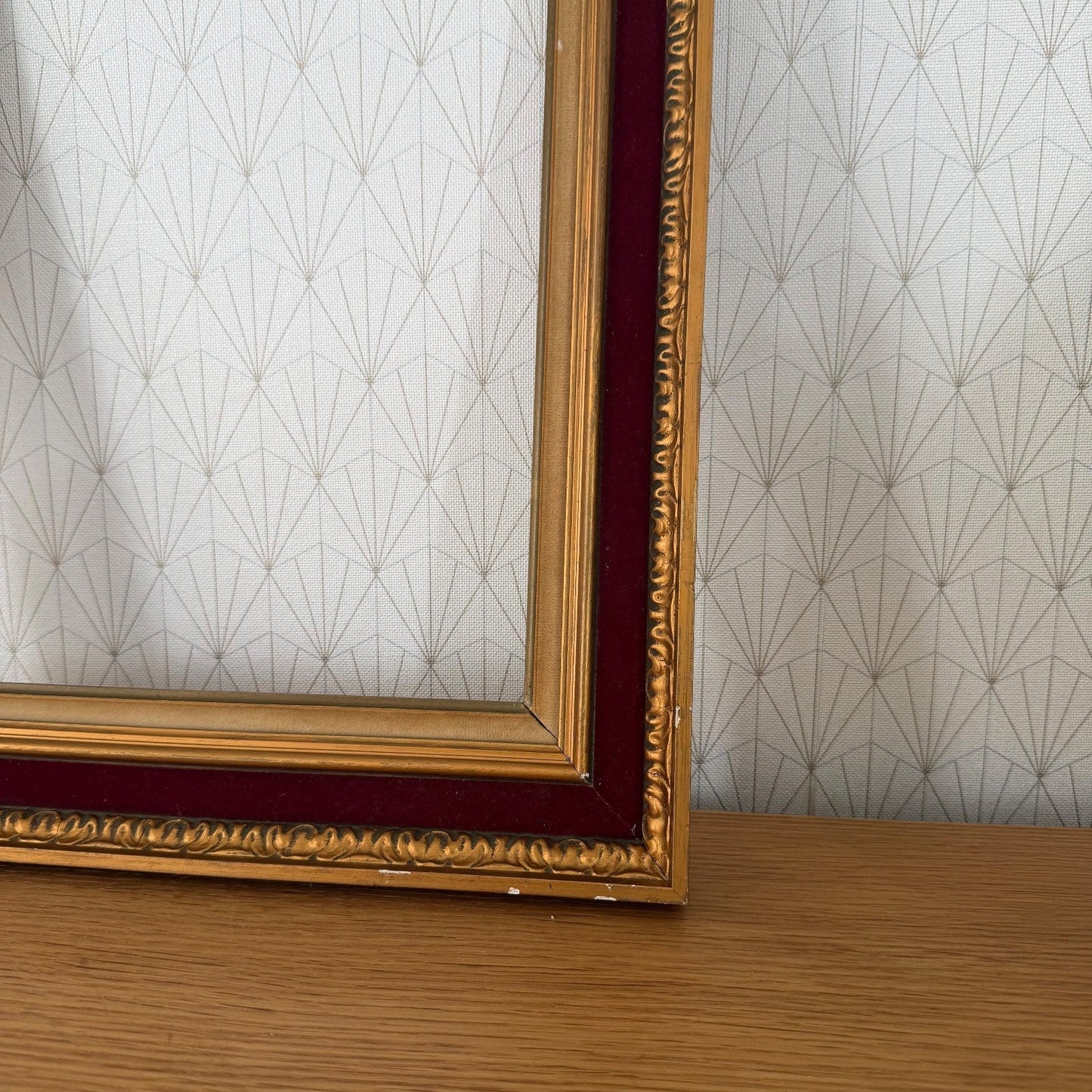 French Vintage Gold Picture Frame Red Velvet Wood 04082610