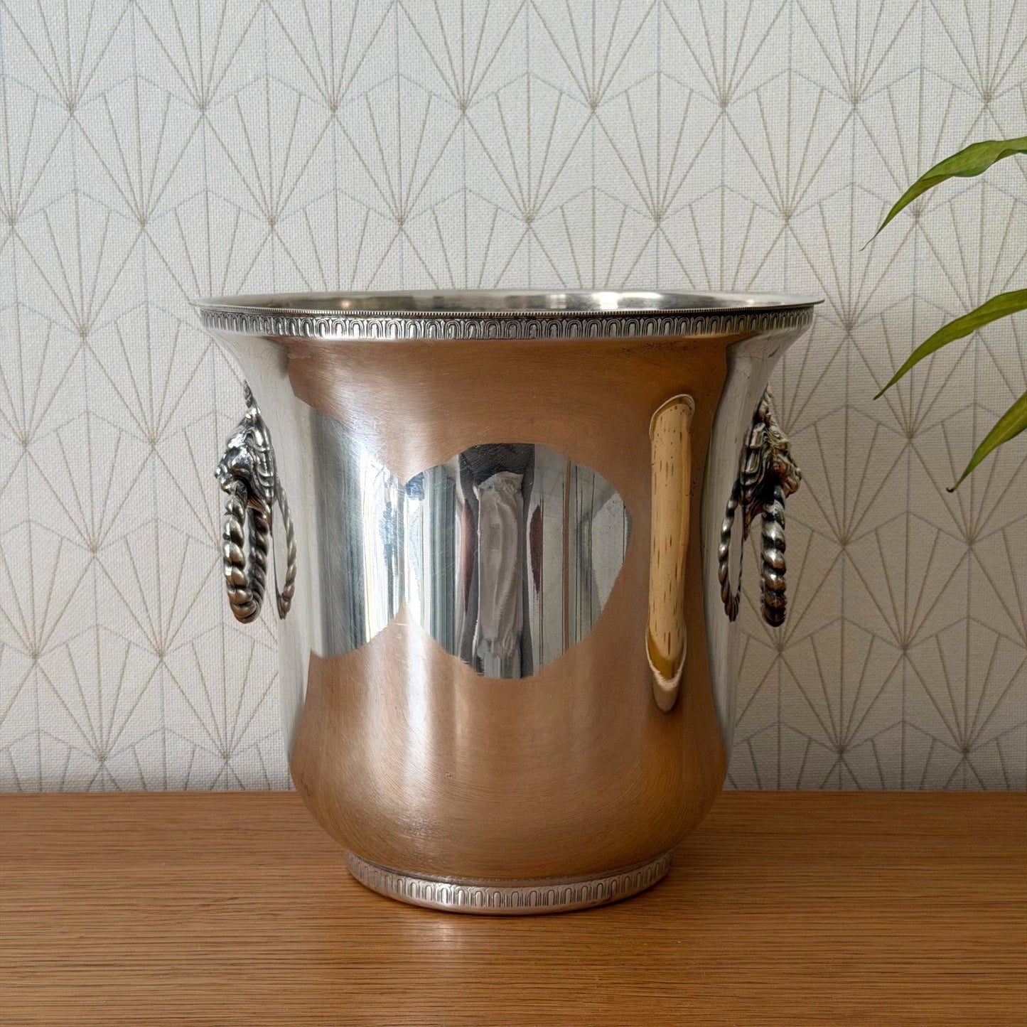 French Silverplate Champagne Ice Bucket Lion Head Handles Vintage 3007261