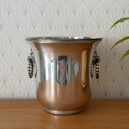 French Silverplate Champagne Ice Bucket Lion Head Handles Vintage 3007261