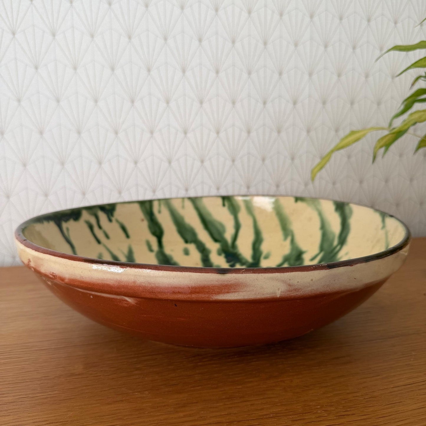 Large French Glazed Terracotta Fruit Bowl Tian Green Decor 0708262