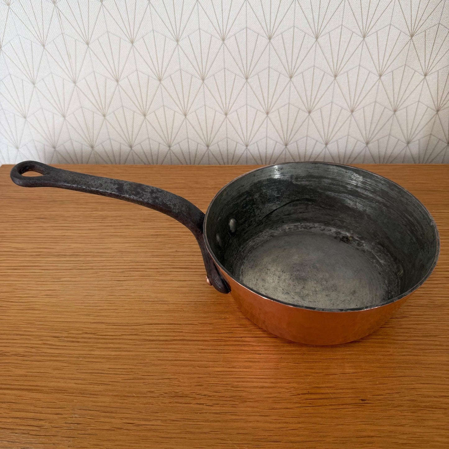 French Copper Sauteuse Pan GAILLARD PARIS Hammered Tin-Lined Iron Handle 0408268