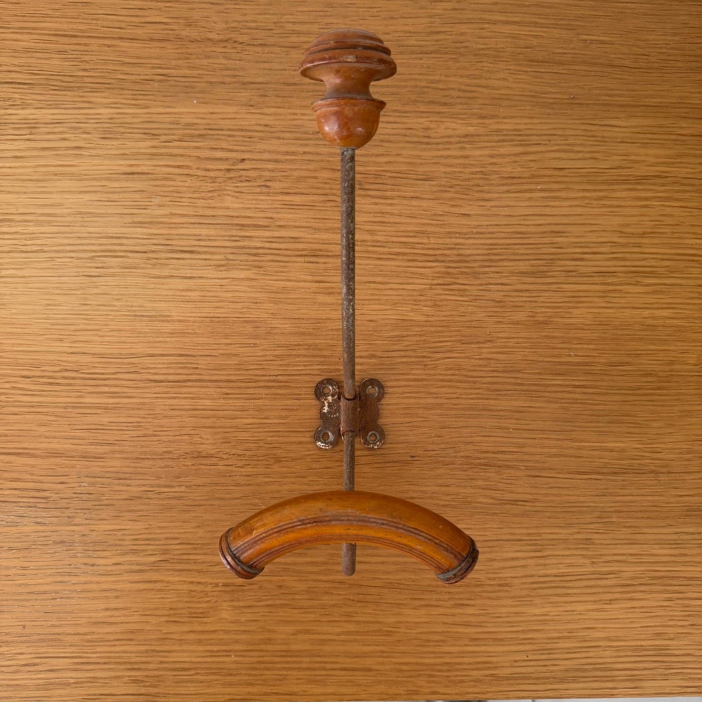 French Vintage Coat Hook Wall Mount Wood Metal Swing Arm 1950s 2307264
