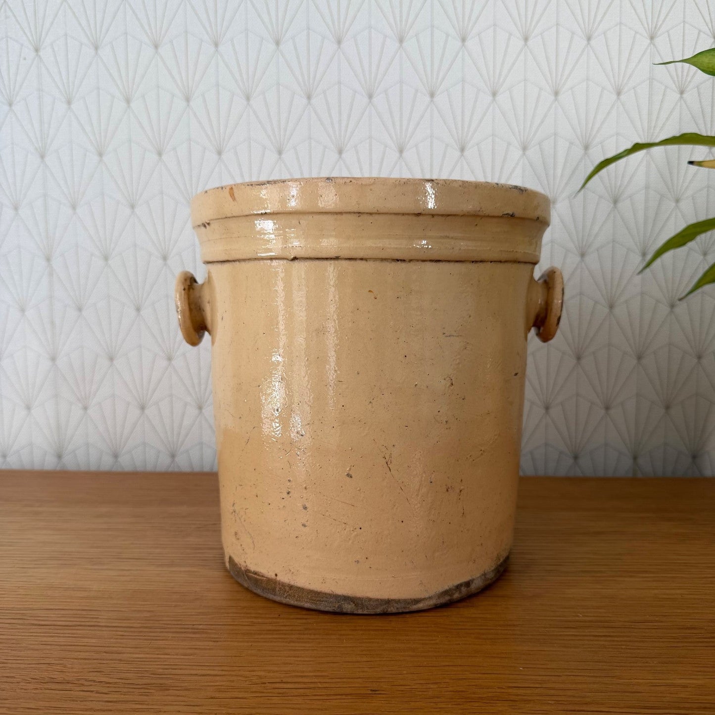 Huge Antique French Stoneware Crock Grease Storage Jar 8" 2307265