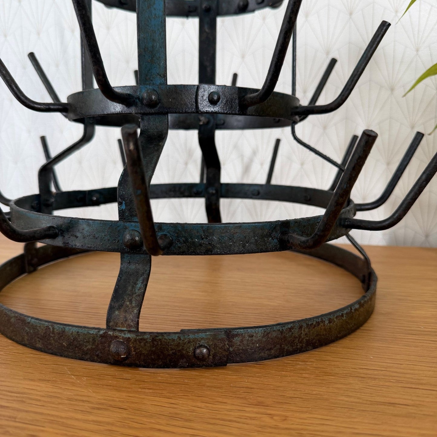 Antique French Bottle Drying Rack Iron Vintage Bistro 3007267