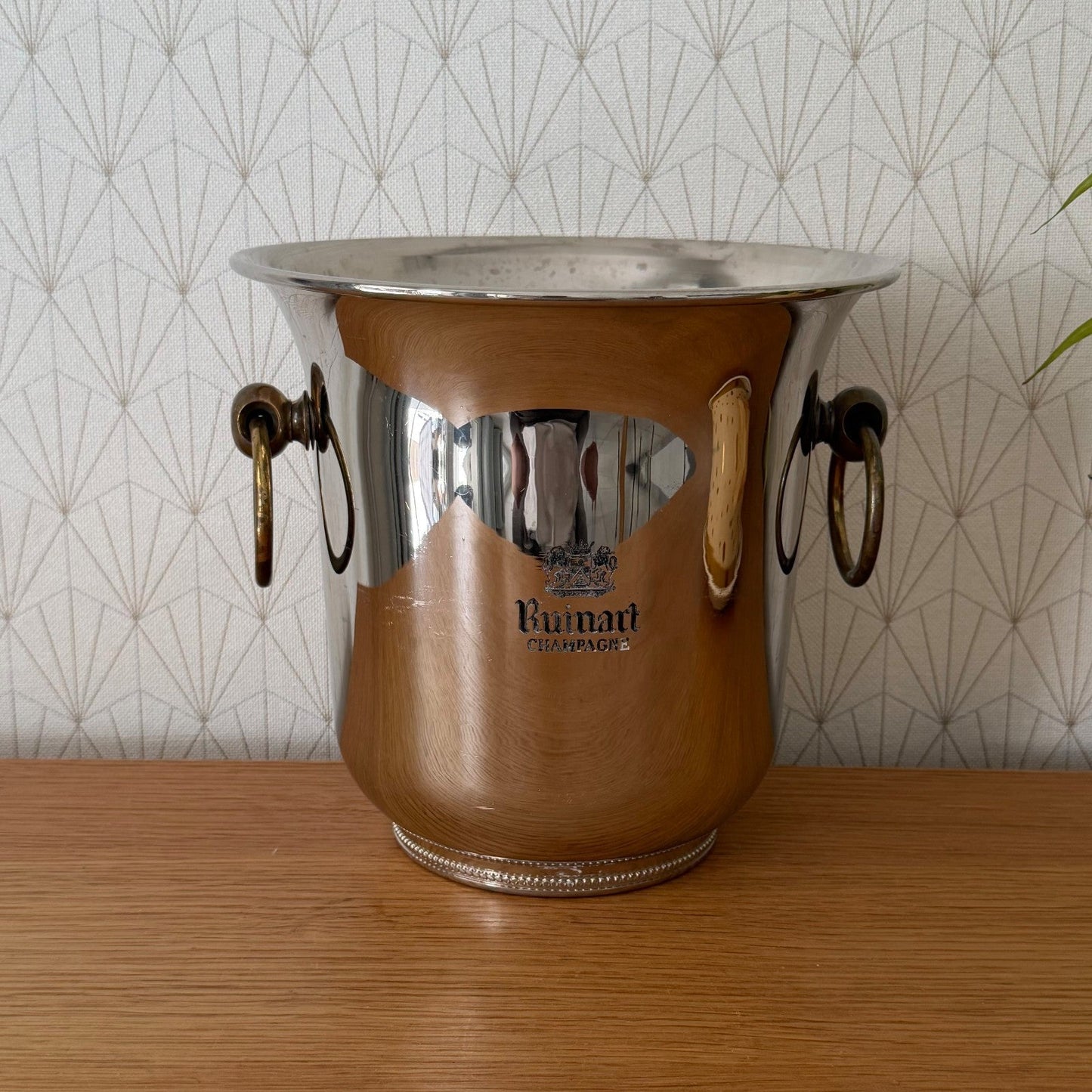 French Vintage Ruinart Champagne Ice Bucket Chromed Brass Handles 3007262
